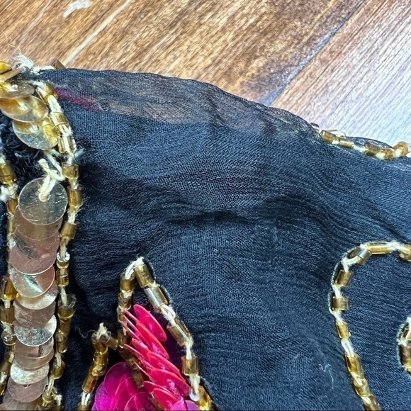 80s VTG Chanson D'Amour Glam Sequins 100% Silk Party Cocktail Evening Top Medium - Picture 8 of 8